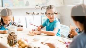  Presentation with crayon - Amazing PPT theme having one of clever schoolgirls with crayon looking at teacher at lesson while listening to advice about creative ideas backdrop and a lemonade colored foreground