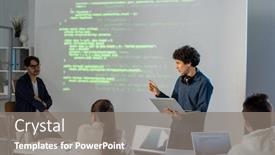  Presentation with students - Colorful presentation design enhanced with one-of-clever-students backdrop and a gray colored foreground