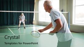  Presentation with badminton - Colorful PPT theme enhanced with one of mature badminton players backdrop and a seafoam green colored foreground
