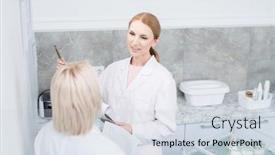  Presentation with professionals - Presentation design consisting of one of medical professionals explaining her colleague some working moments in office background and a lemonade colored foreground