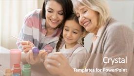  Presentation with displaying a happy mother cudd - Presentation theme enhanced with occasion - happy little adorable girl her background and a coral colored foreground