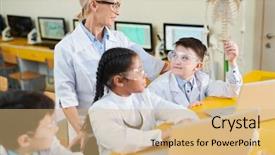  Presentation with new teacher - Presentation design consisting of one of pupils studying new background and a coral colored foreground