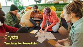  Presentation with data meeting - Presentation design consisting of one-of-several-young-intercultural background and a tawny brown colored foreground