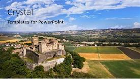  Presentation with medieval iron doors stone castle - Presentation design with one-of-the-most-famous background and a light blue colored foreground