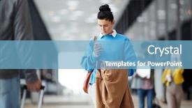  Presentation with airport lounge - PPT layouts having one of travelers reading message background and a light blue colored foreground