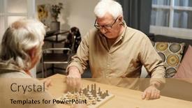  Presentation with senior living - PPT theme enhanced with one-of-two-senior-buddies background and a coral colored foreground