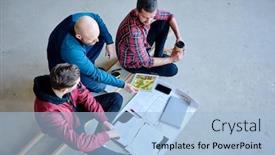  Presentation with discussion - Colorful PPT theme enhanced with one-of-young-builders-showing backdrop and a light blue colored foreground