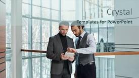  Presentation with online meeting - Presentation theme consisting of one-of-young-confident-analysts background and a sky blue colored foreground