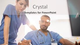  Presentation with confident - Slide deck having one of young confident clinicians showing his notes on paper to colleague during discussion at meeting background and a lemonade colored foreground