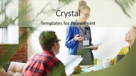  Presentation with managers - Audience pleasing theme consisting of one of young managers making backdrop and a soft green colored foreground