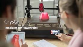  Presentation with control panel - PPT theme with one-of-young-managers-pressing background and a tawny brown colored foreground