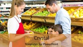  Presentation with nurse discussing family - Slides having one one - happy family discussing with worker background and a gold colored foreground