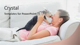  Presentation with happy smiling woman dental health - Audience pleasing theme consisting of one one - happy woman playing with her backdrop and a white colored foreground