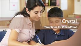  Presentation with best in class - PPT layouts consisting of one one - teacher and schoolboy in class background and a coral colored foreground