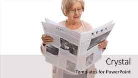  Presentation with reading and math - Colorful theme enhanced with one page newsletter - mature woman reading a newspaper backdrop and a light gray colored foreground