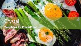  Presentation with green plate - Amazing presentation having one-pen-breakfast-sunny-side backdrop and a tawny brown colored foreground