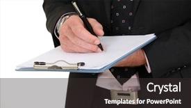  Presentation with about writing - Beautiful slides featuring one person company - businessman holding a notepad backdrop and a  colored foreground