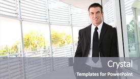  Presentation with office ergonomics man worker exercising - Beautiful presentation theme featuring one person company - handsome business man outside office backdrop and a gray colored foreground