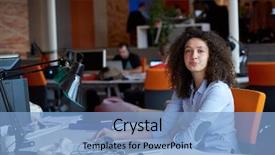  Presentation with modern - Cool new slide deck with one person company - happy young curly business woman backdrop and a light blue colored foreground