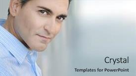  Presentation with company - Presentation theme consisting of one person company - portrait of young confident businessman background and a light gray colored foreground