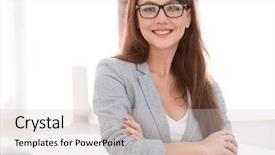  Presentation with successful - Amazing theme having one person company - successful business woman backdrop and a  colored foreground