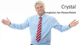 Presentation with peptic ulcer disease shows - PPT layouts having one person company - young blonde happy businessman shows background and a  colored foreground