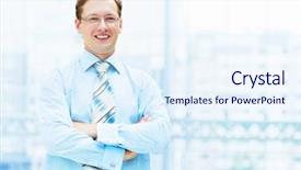  Presentation with young students working in groups - Beautiful PPT theme featuring one person company - young businessman in suit working backdrop and a  colored foreground