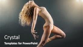  Presentation with dynamic - Colorful presentation design enhanced with one person gymnastic dancer woman in dynamic beautiful action figure under light on the sport arena backdrop and a dark gray colored foreground
