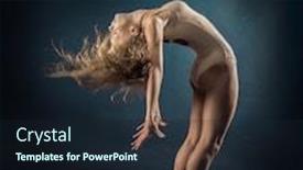  Presentation with dynamic - Slides enhanced with one person gymnastic dancer woman in dynamic beautiful action figure under light on the sport arena background and a wine colored foreground