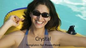  Presentation with wearing swimming goggles and cap - Amazing slides having one piece - woman wearing sunglasses lying backdrop and a coral colored foreground