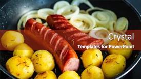  Presentation with meals - Colorful presentation theme enhanced with one-pot-meals-frying-sausages backdrop and a tawny brown colored foreground
