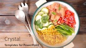  Presentation with pasta - PPT theme having one-pot-pasta-with-chicken background and a coral colored foreground