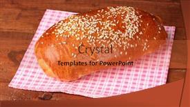  Presentation with table napkin - Presentation design with one roll bread on napkin on wooden table background and a red colored foreground