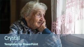  Presentation with person looking out in nature - Slide set with one sad happy face - elderly woman looks background and a ocean colored foreground