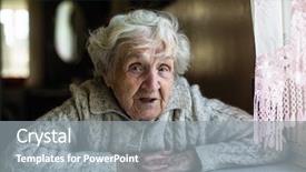 Presentation with wrinkles gray hair - Slide set with one sad happy face - gray-haired elderly woman portrait looking background and a gray colored foreground