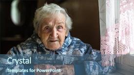  Presentation with house fly insect close up - Amazing PPT theme having one sad happy face - portrait close-up of elderly woman backdrop and a ocean colored foreground