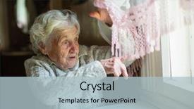  Presentation with points - Presentation theme having one sad happy face - portrait of an old elder background and a light blue colored foreground