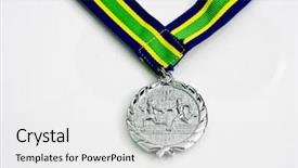  Presentation with medal - Audience pleasing PPT theme consisting of one sliver medals on white backdrop and a white colored foreground