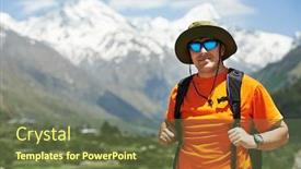  Presentation with traveler - Beautiful PPT theme featuring one smiling happy tourist traveler backdrop and a tawny brown colored foreground