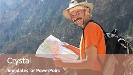  Presentation with tourist - PPT layouts enhanced with landscape of village in mountains background and a cool aqua colored foreground