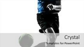  Presentation with juggling - Beautiful presentation featuring one soccer player man juggling ball in silhouette isolated white background backdrop and a light gray colored foreground