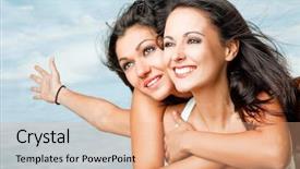  Presentation with book wide open - Cool new slides with one spreading arms wide open backdrop and a coral colored foreground