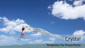  Presentation with hands down - Audience pleasing PPT theme consisting of one step - woman flies on sky backdrop and a light blue colored foreground