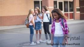  Presentation with bully - Colorful PPT theme enhanced with one student being bullied and talked behind back while other students gossiping social and school bully concept backdrop and a seafoam green colored foreground