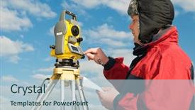  Presentation with theodolite - Presentation theme with one surveyor worker with theodolite background and a light blue colored foreground