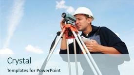 Presentation with theodolite - Presentation theme featuring one surveyor worker with theodolite background and a sky blue colored foreground