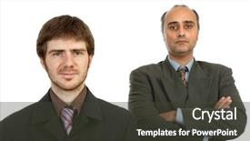  Presentation with full length portrait two men women brown sweater - PPT theme with one team one vision - two business men portrait isolated background and a  colored foreground