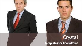  Presentation with full length portrait two men women brown sweater - Presentation enhanced with one team one vision - two business men portrait isolated background and a  colored foreground