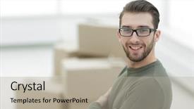  Presentation with house - Amazing slide deck having one thing - handsome man standing in new backdrop and a mint green colored foreground