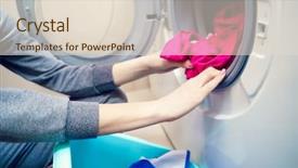  Presentation with clothes washing machine - Presentation theme with one thing - picture of female hands putting background and a lemonade colored foreground